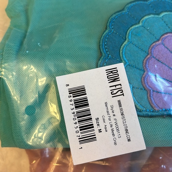NEW! IRON FIST | MERMAID FOR LIFE | Mesh Crop Top Aqua Seashells Size MEDIUM - Picture 7 of 14